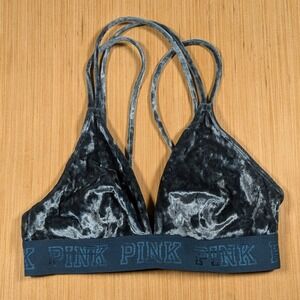 PINK Victoria's Secret Velvet Bralette Stretch Logo Band Blue Green Womens Small